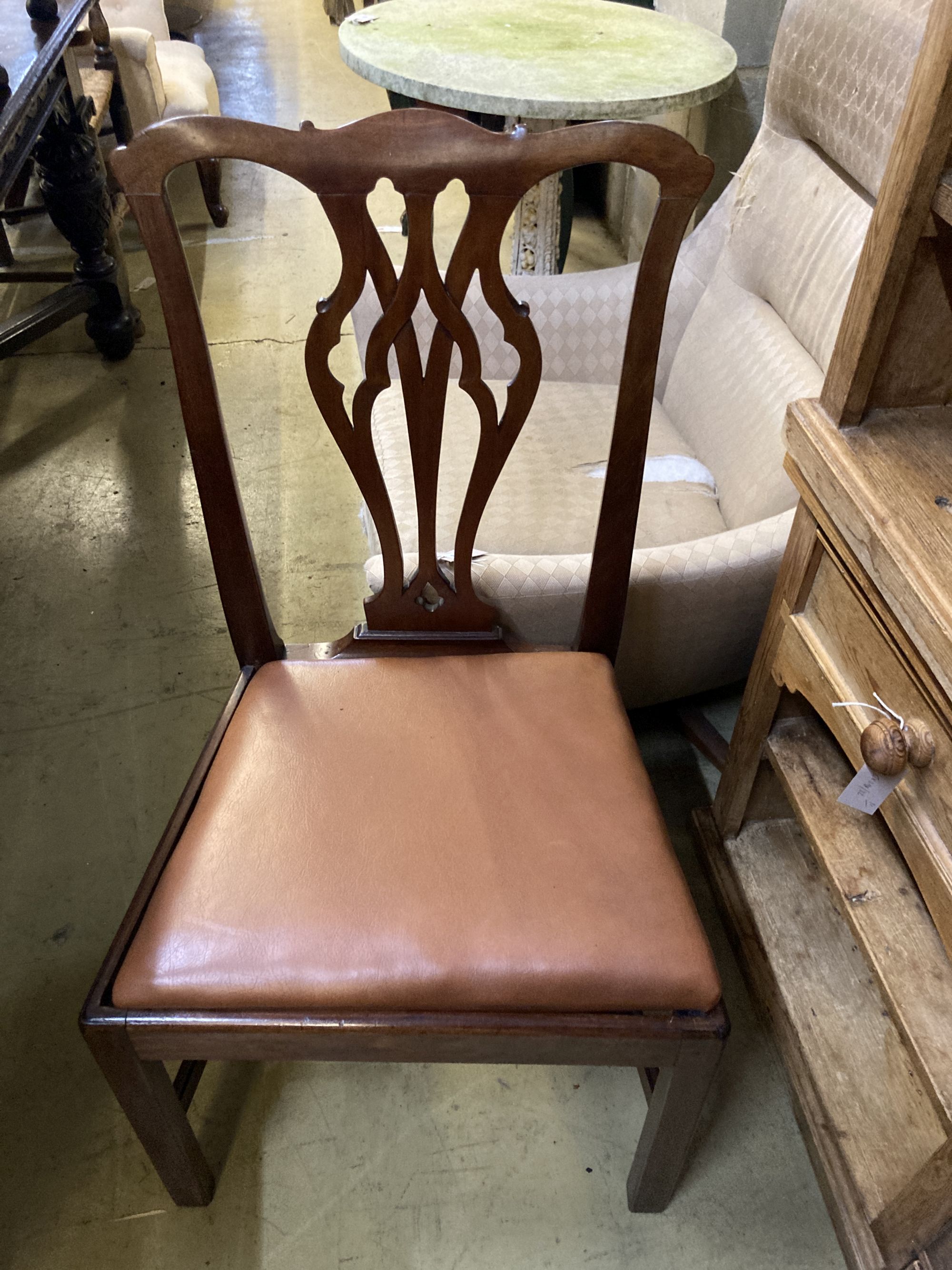 A Harlequin set of six George III and later mahogany dining chairs